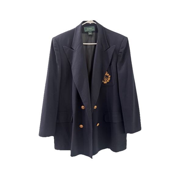 Vtg Ralph Lauren Polo Crested Logo 100% Worsted Wool Blazer, Sz 16 Made In USA - Picture 2 of 12